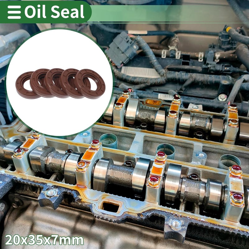 HEROFFIX Universal Oil Seal TC Double Lip W Steel Spring Seal Ring Rotary Shaft Seal 20x35x7mm High Pressure FKM Rubber Brown 5 Pcs - Image 2